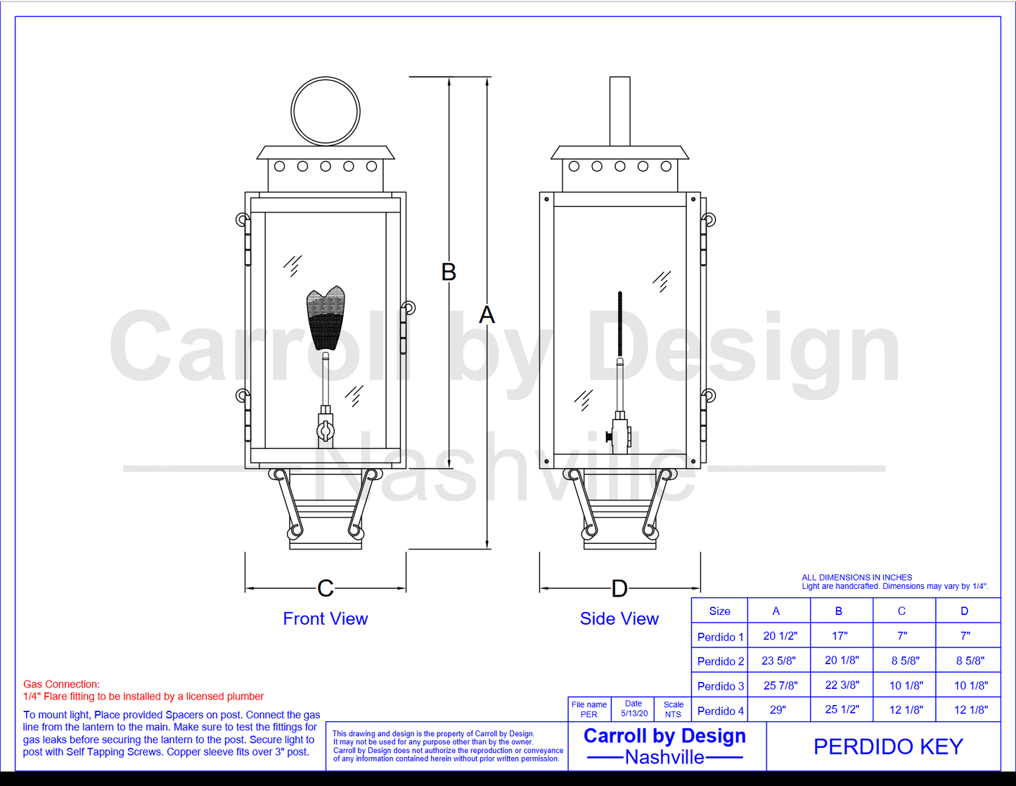 Carroll by Design Perdido Key Copper Lantern