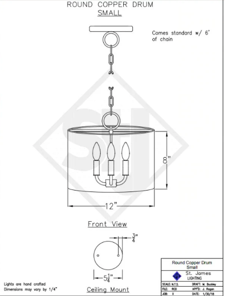St. James Hazelton Copper Drum Chandelier
