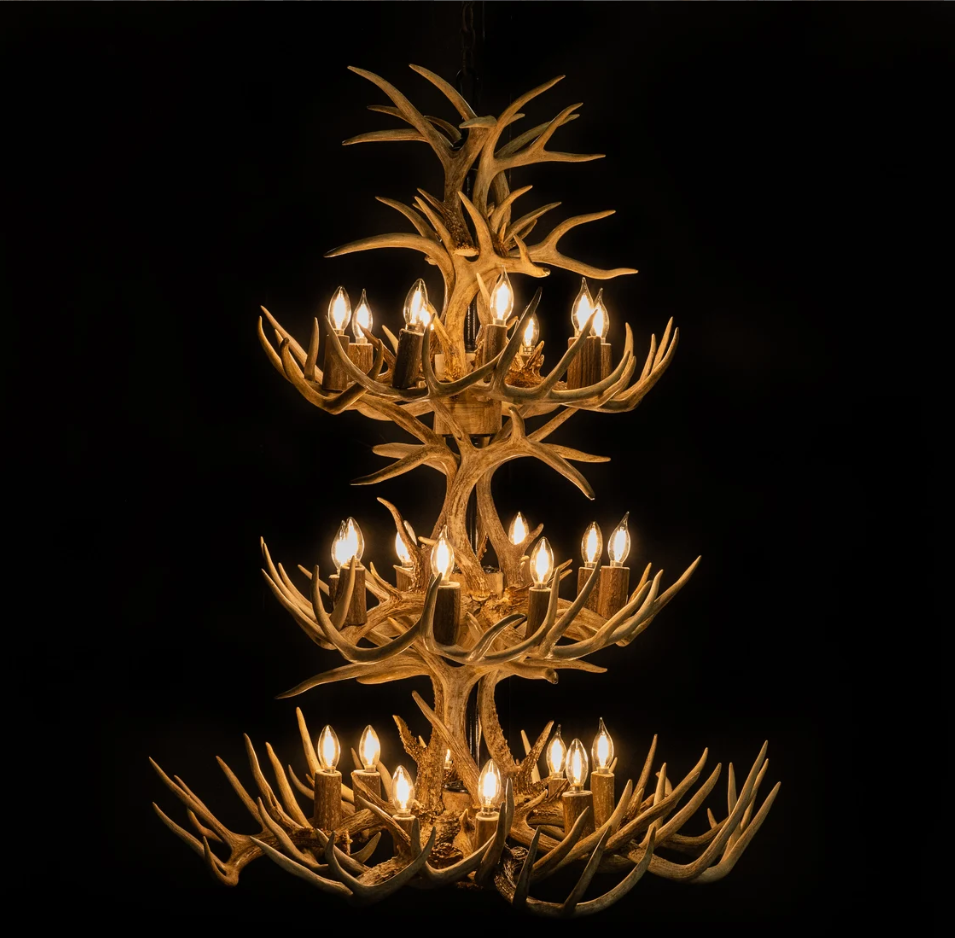 The Stairway to Heaven Deer Antler Chandelier 7' Tall 6' Wide 28 Lights