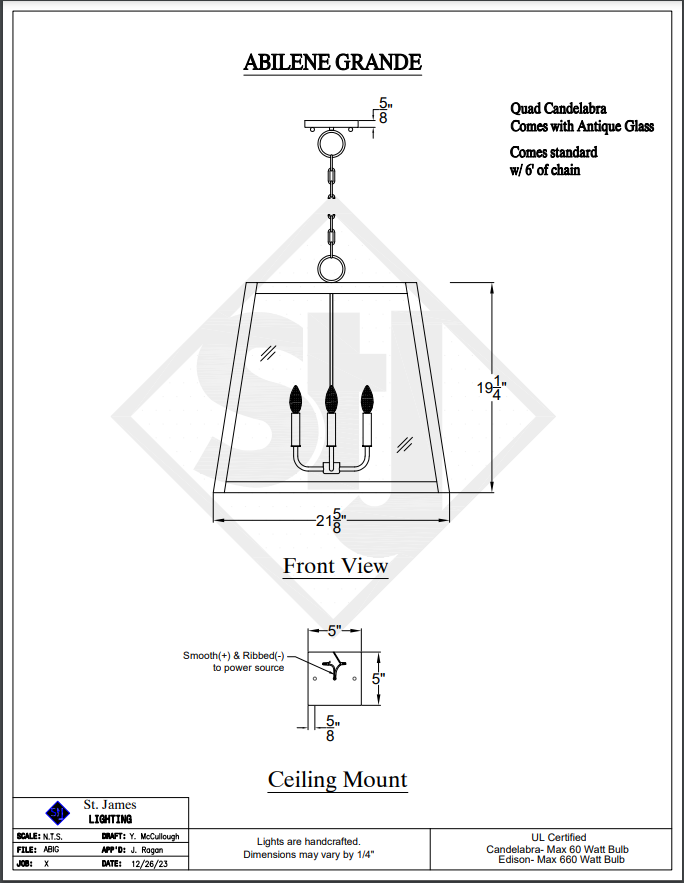 technical line drawing with sizes and dimensions of a copper foyer kitchen island pendant light or chandelier with candelabra or edison bulbs for light with a white background