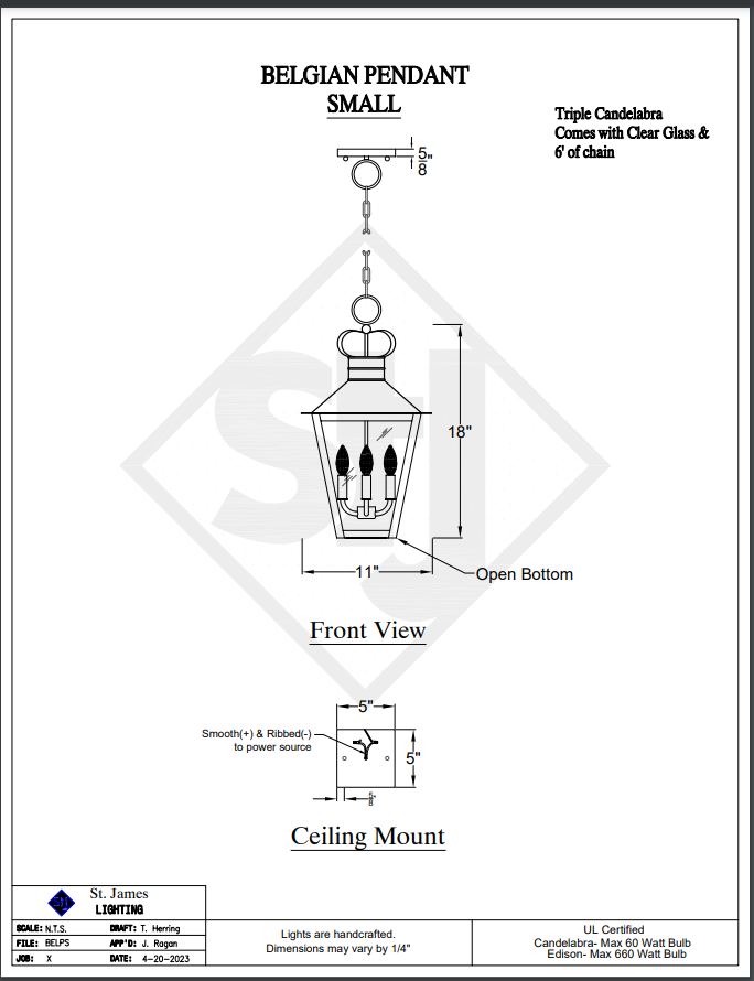St. James Belgian Pendant Copper Chandelier