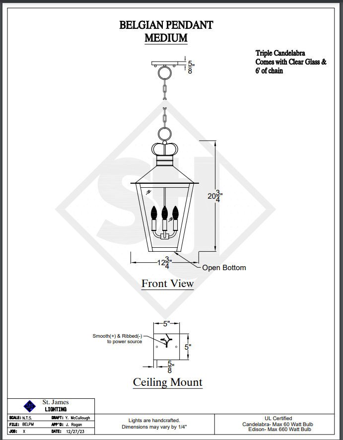 St. James Belgian Pendant Copper Chandelier