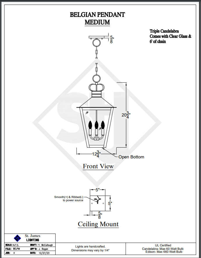 St. James Belgian Pendant Kitchen Island Light