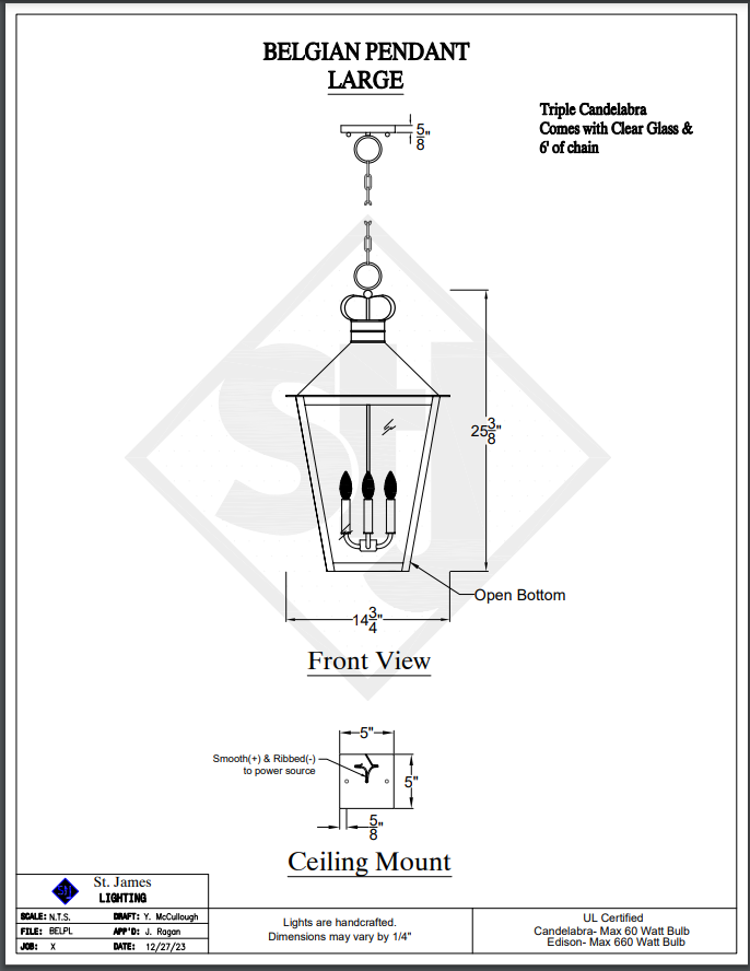 St. James Belgian Pendant Copper Chandelier