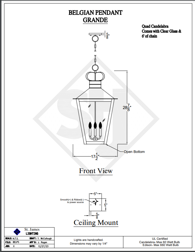 St. James Belgian Pendant Copper Chandelier