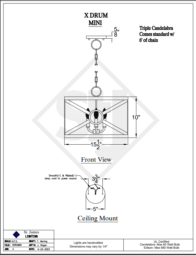 St. James X Drum Copper Chandelier