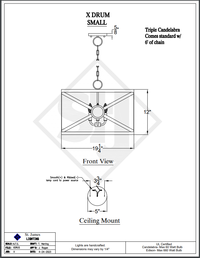 St. James X Drum Copper Chandelier