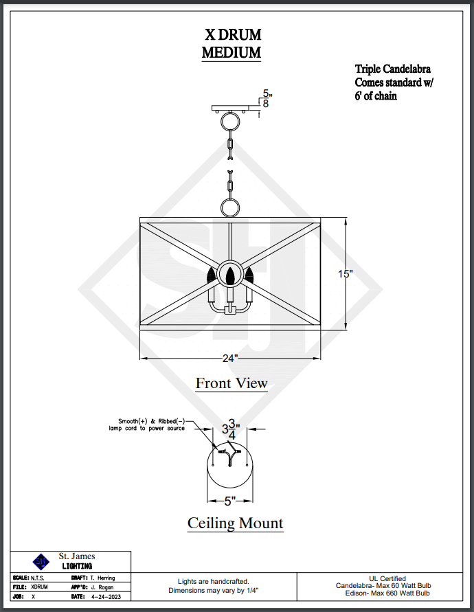 St. James X Drum Copper Chandelier