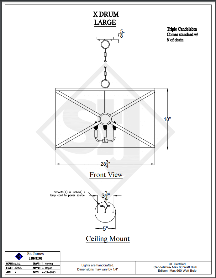 St. James X Drum Copper Chandelier