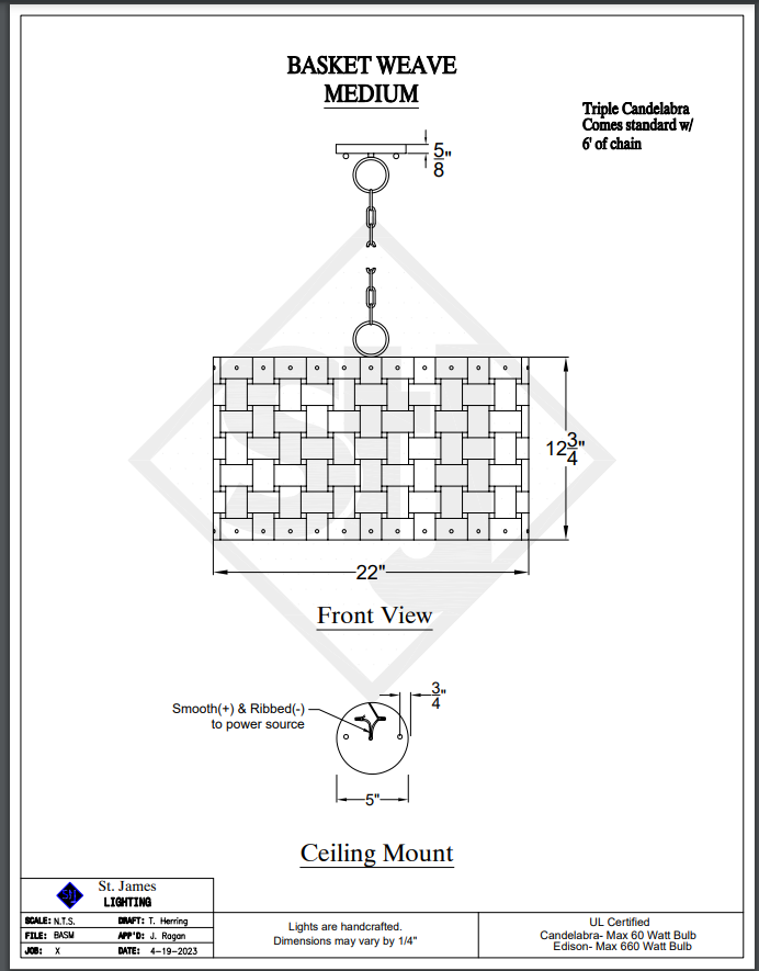 St. James Basket Weave Copper Chandelier