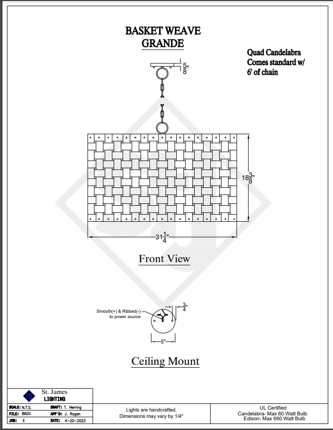 St. James Basket Weave Copper Chandelier