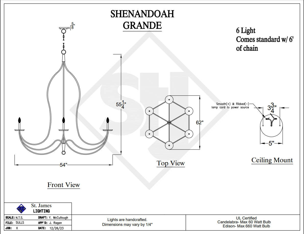 St. James Shenandoah Copper Chandelier