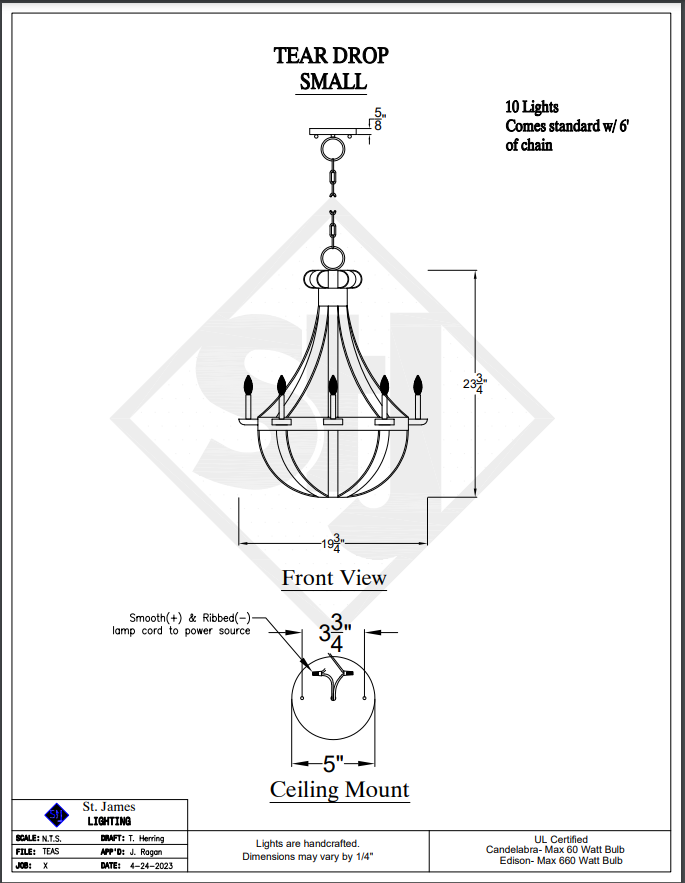 St. James Tear Drop Copper Pendant Light