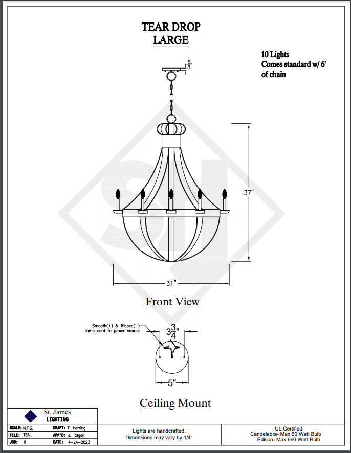 St. James Tear Drop Copper Pendant Light