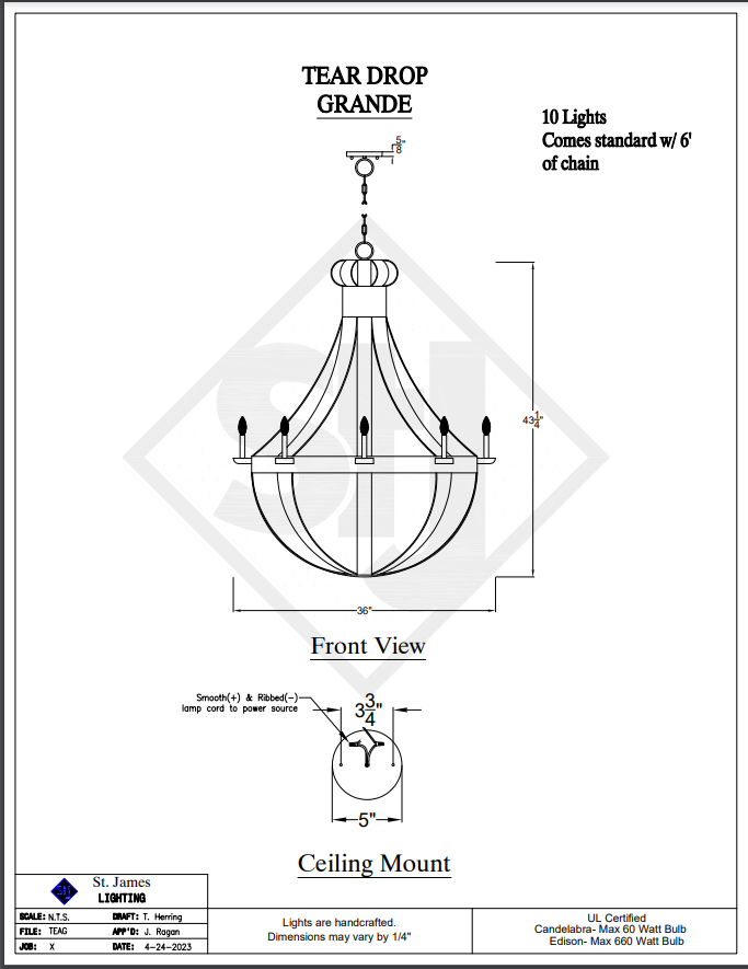 St. James Tear Drop Copper Pendant Light