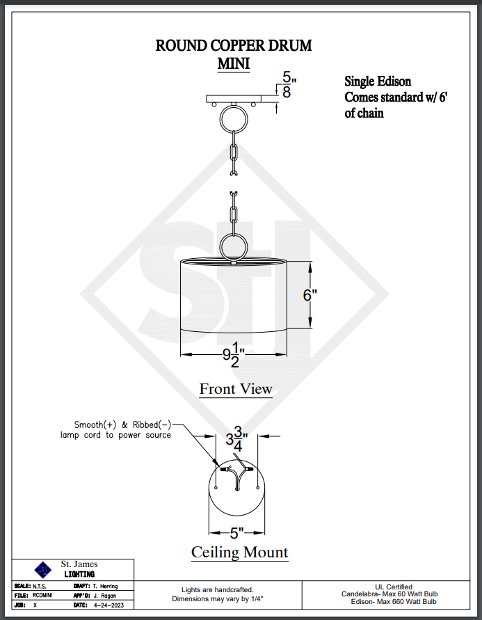 St. James Round Copper Drum Kitchen Island Pendant Light