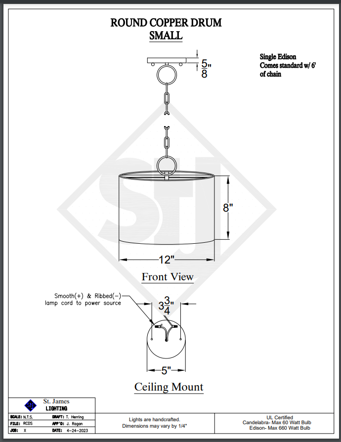 St. James Round Copper Drum Kitchen Island Pendant Light
