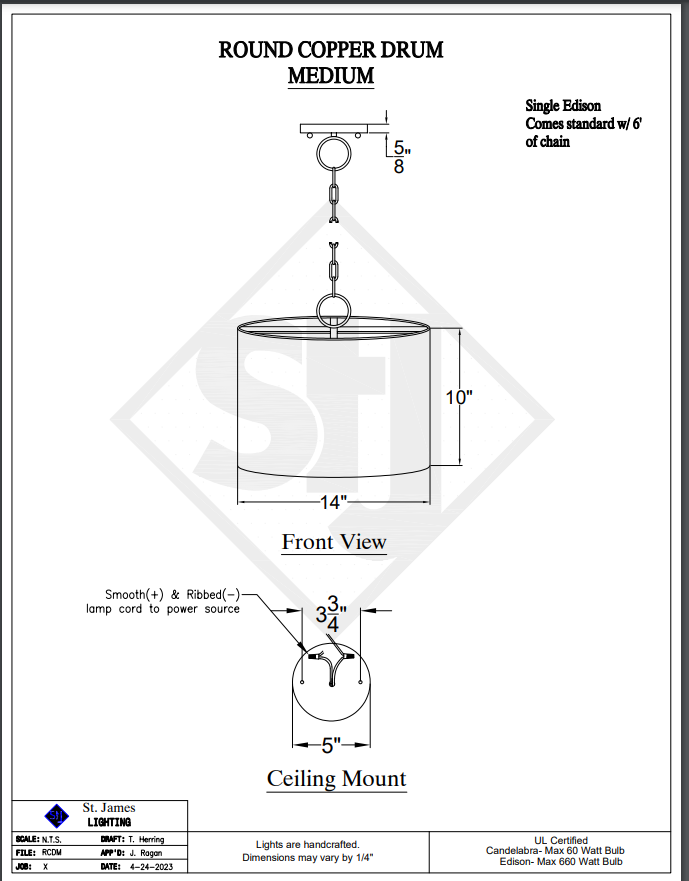 St. James Round Copper Drum Kitchen Island Pendant Light