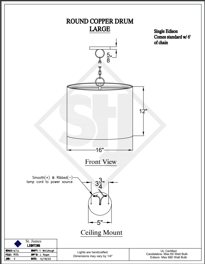 St. James Round Copper Drum Kitchen Island Pendant Light
