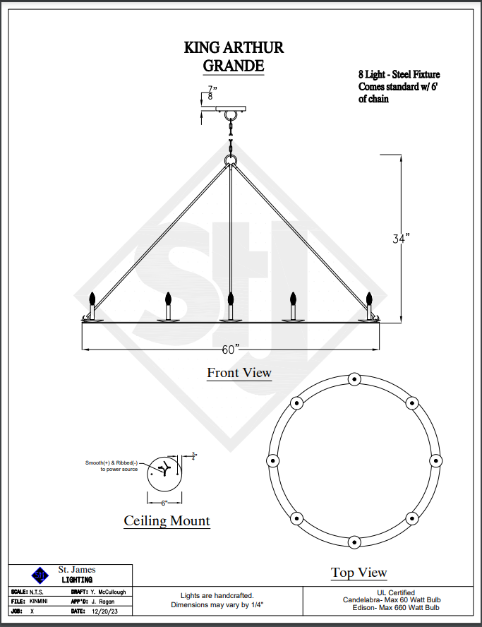 St. James King Arthur Steel Chandelier Pendant Lights