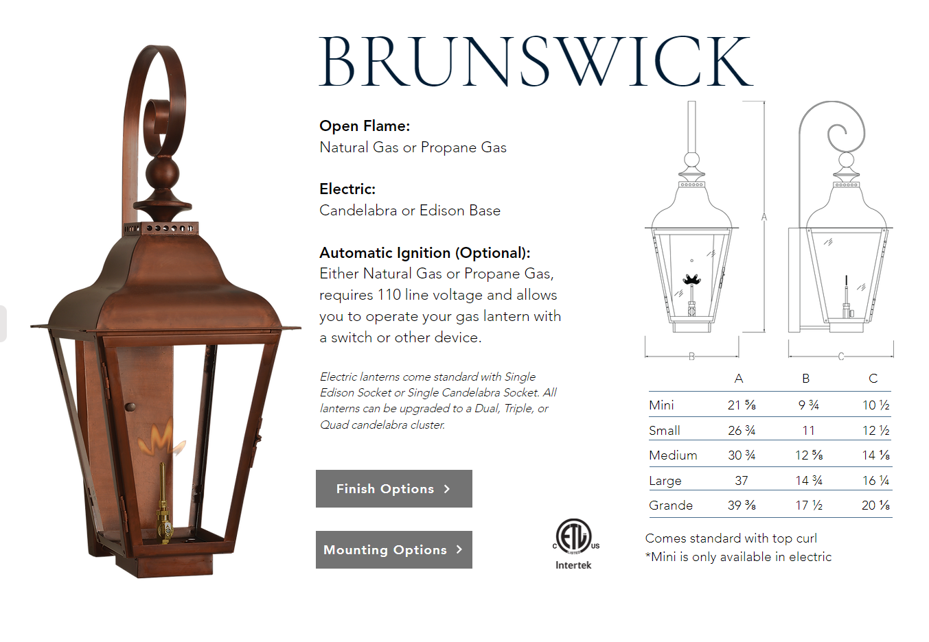 St. James Brunswick Copper Lantern With Top Curl