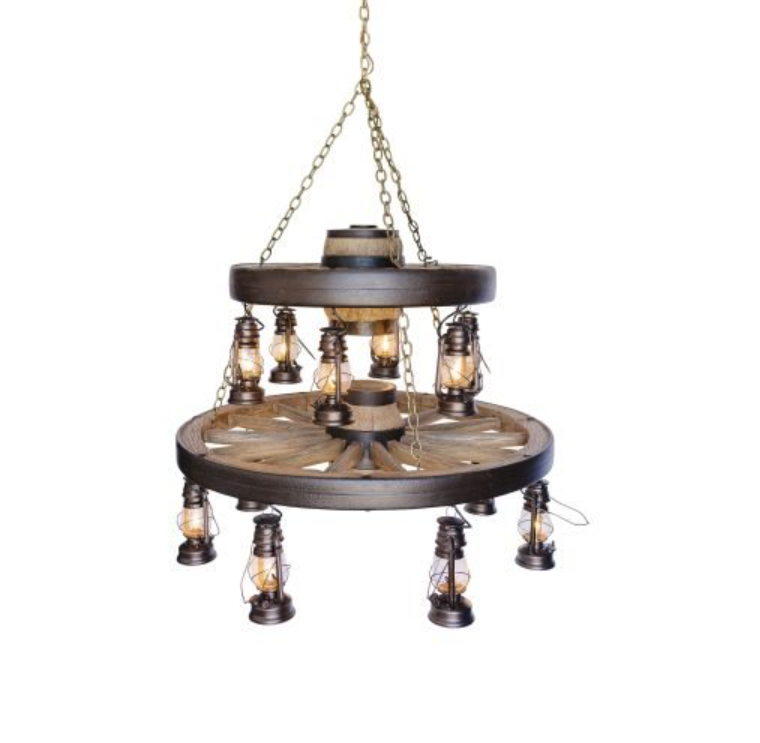 Gun Smoke Double Wagon Wheel Chandelier