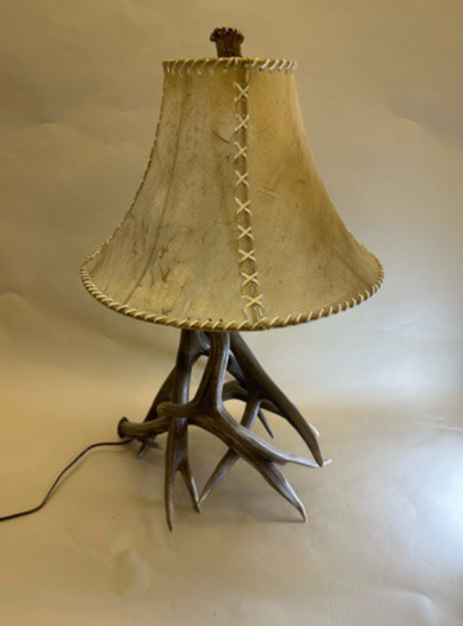 Deer Antler Table Lamp with Rawhide Shade