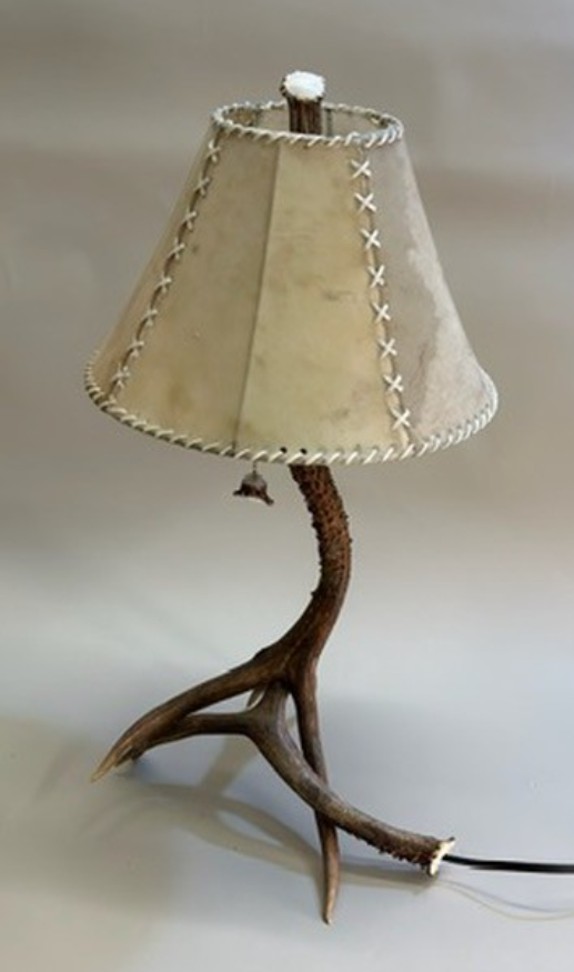 Deer Antler Table Lamp with Rawhide Shade