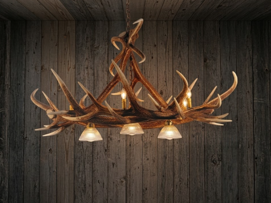 Growler Bull Oblong Faux Elk Antler Chandelier,60" L x 41"W x 30"T, 3 DL