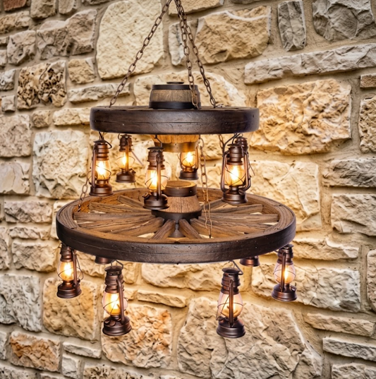 Gun Smoke Double Wagon Wheel Chandelier