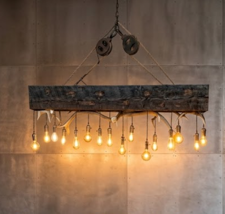 wood beam antler chandelier