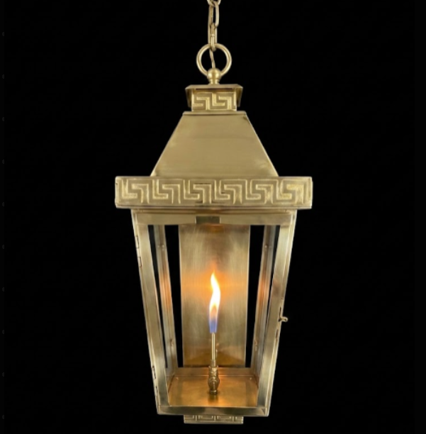 Aztec Greek Key Copper Lantern Pendant | Neoclassical Fretwork