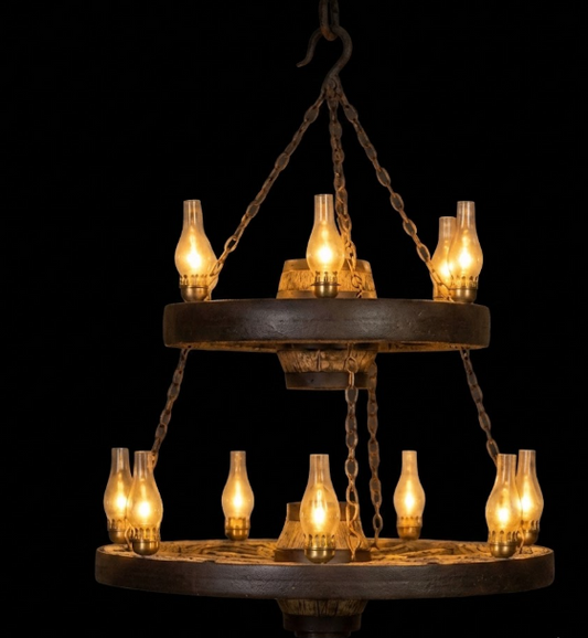 The Ponderosa Double Wagon Wheel Chandelier, 42"W x 40"T