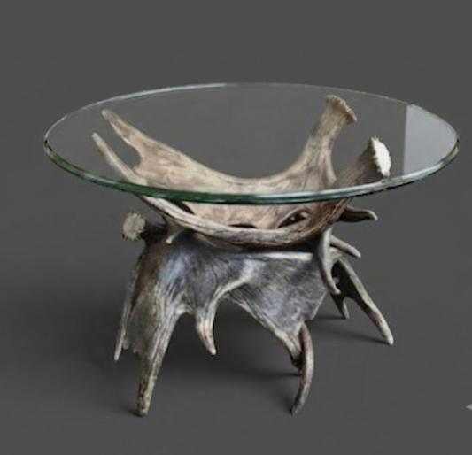 Real Moose Antler End Table with Glass Top — 24" Glass, Handmade in USA
