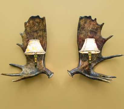 Real Moose Antler Wall Sconce with Rawhide Shade — Handmade in USA
