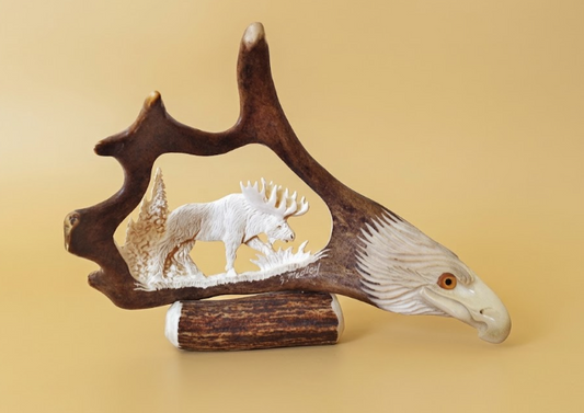 The Browsing Moose Antler Carving