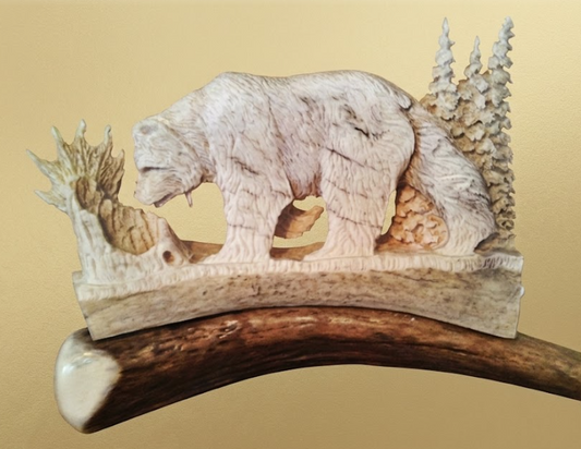 wall mounted bear antler carving