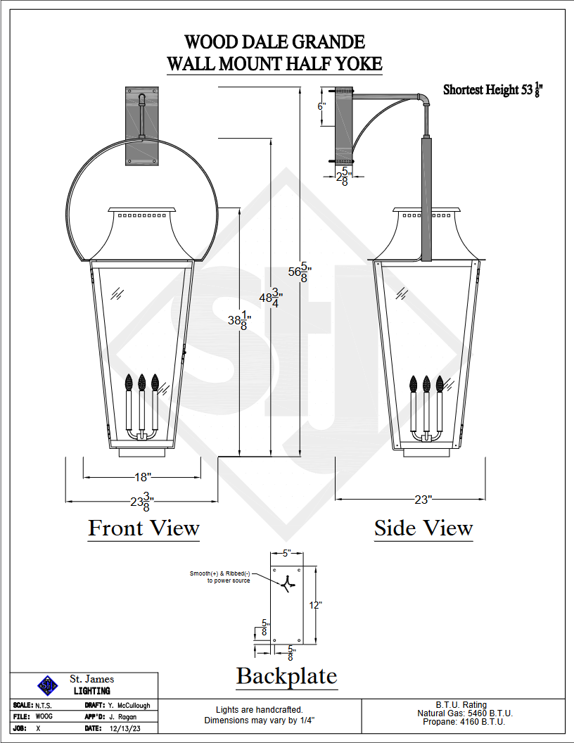 Shown with optional wall mount half yoke mounting bracket. Please see separate listings for our St. James mounting bracket options.