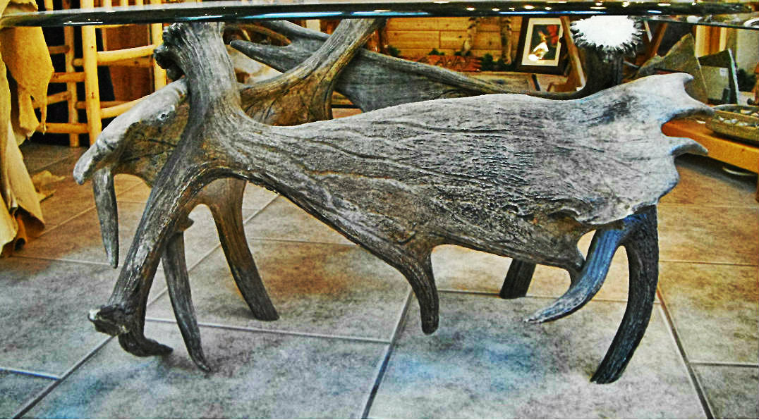 Moose Antler End Table w/Glass