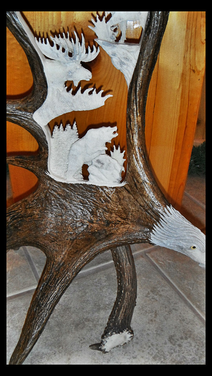 Idaho Big 4 Antler Carving w/ Eagle Head