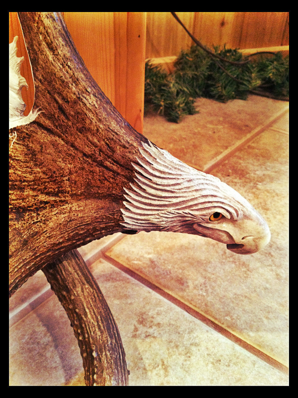 Fighting Eagles Antler Carving w/Base