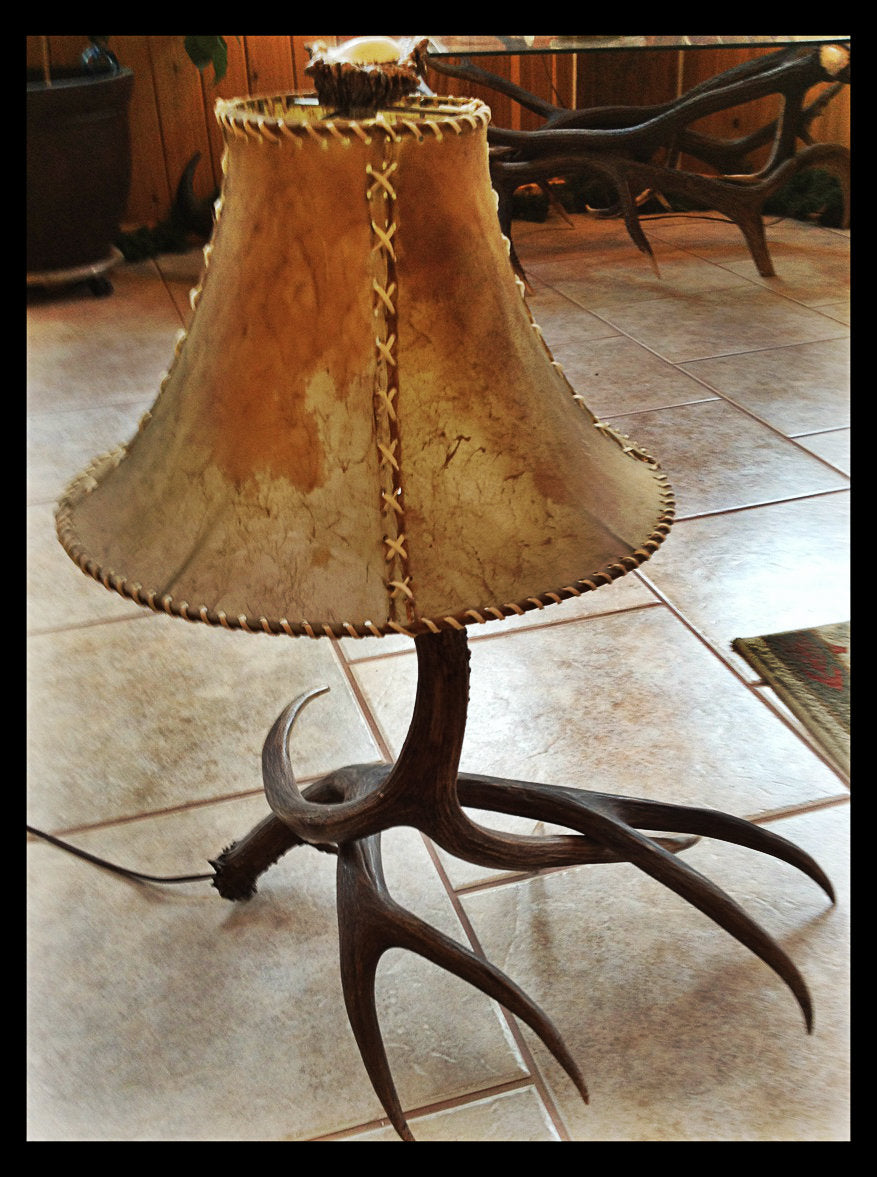Mule Deer 2 Antler Table Lamp w/Rawhide Shade