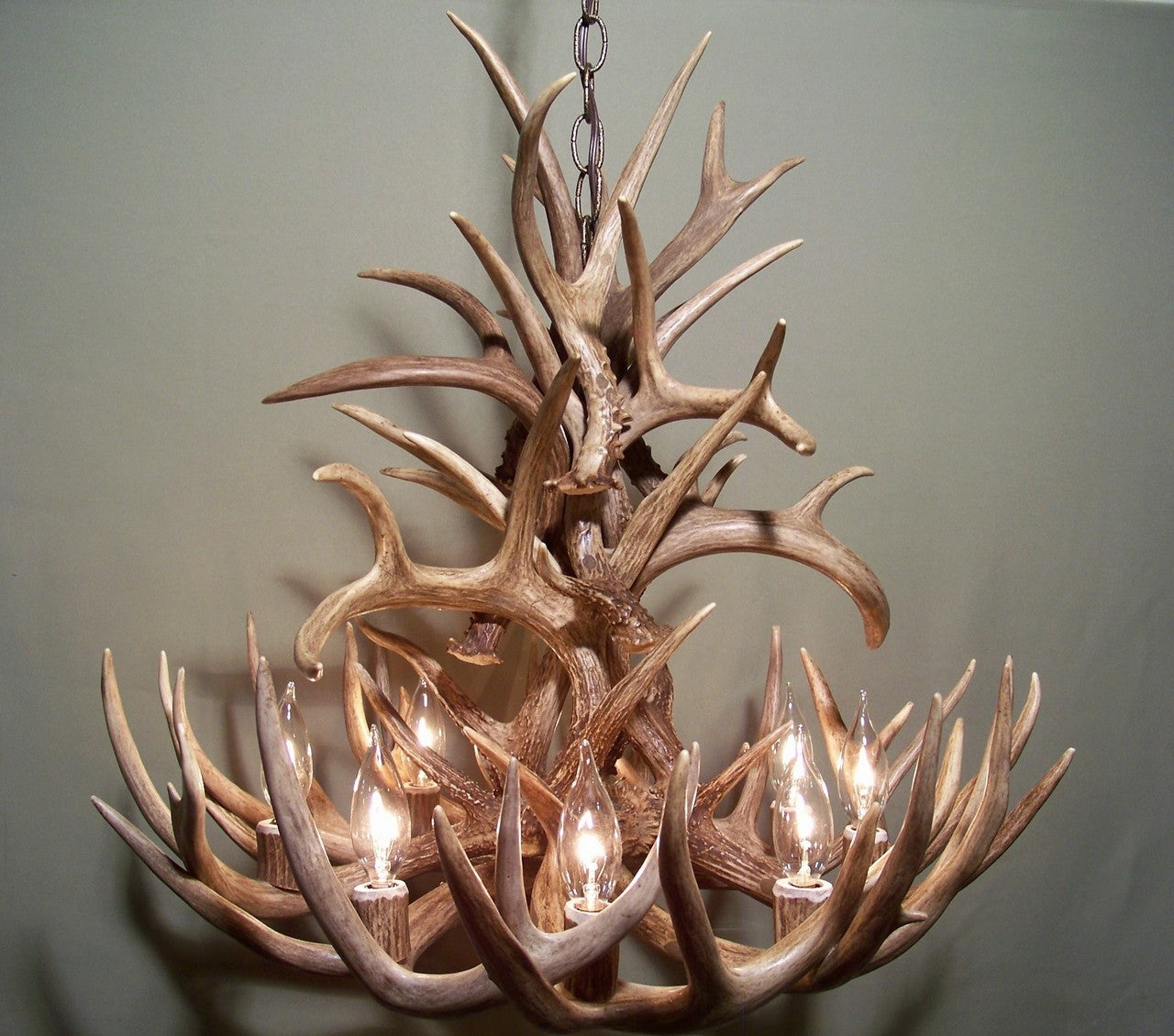 Ohio Deer Antler Chandelier, 27" W x 20" T, 8 Lights