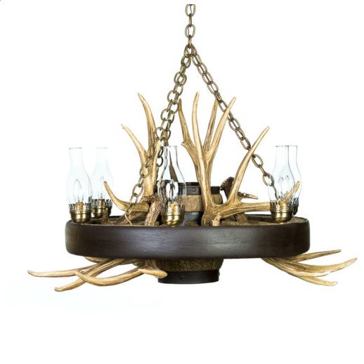 Rustic Deer Antler Wagon Wheel Light Fixture