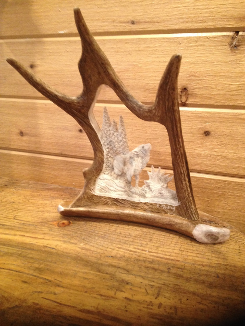 Howlin' at the Moon Wolf Antler Carving
