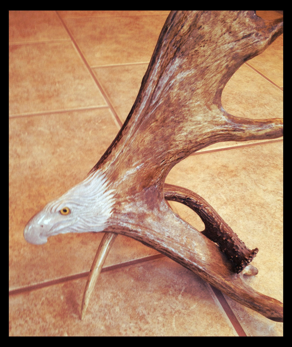 Soaring Eagle Antler Carving w/Antler Base