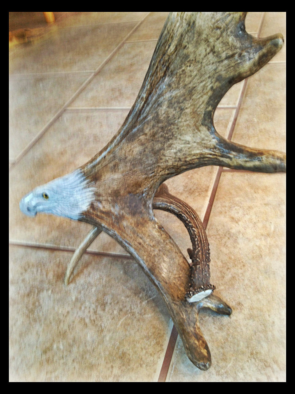 Soaring Eagle Antler Carving w/Antler Base