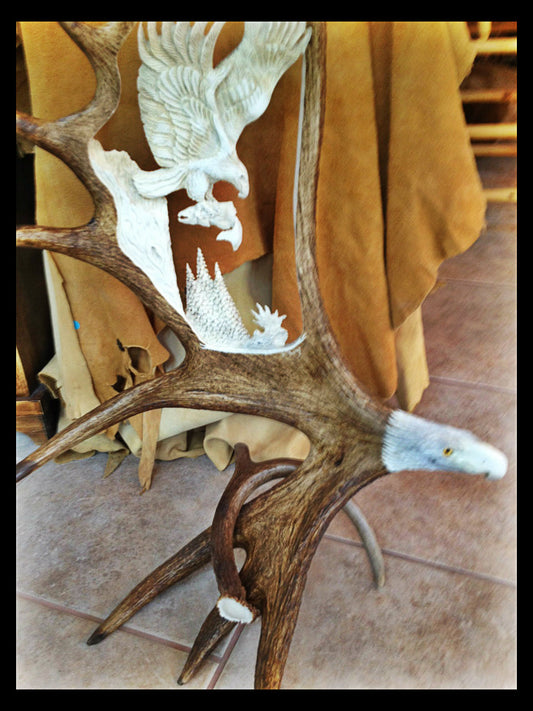 Eagle Last Catch Moose Antler Carving