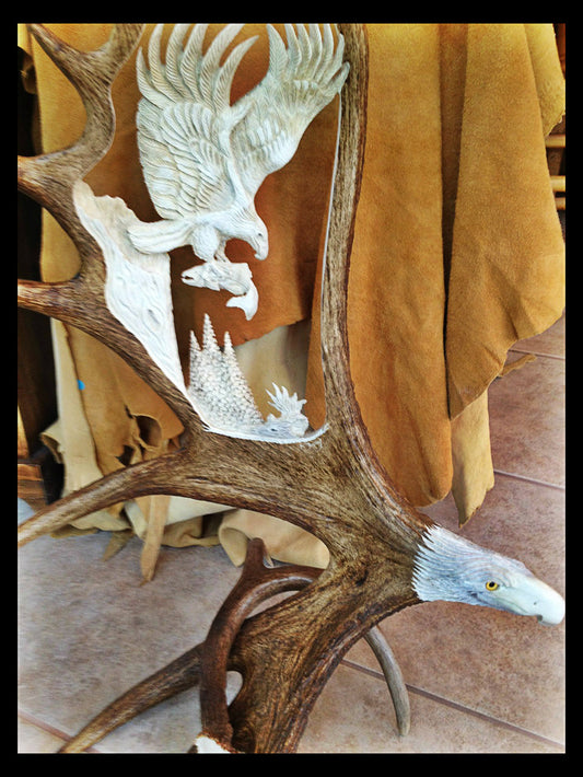 Eagle Last Catch Moose Antler Carving