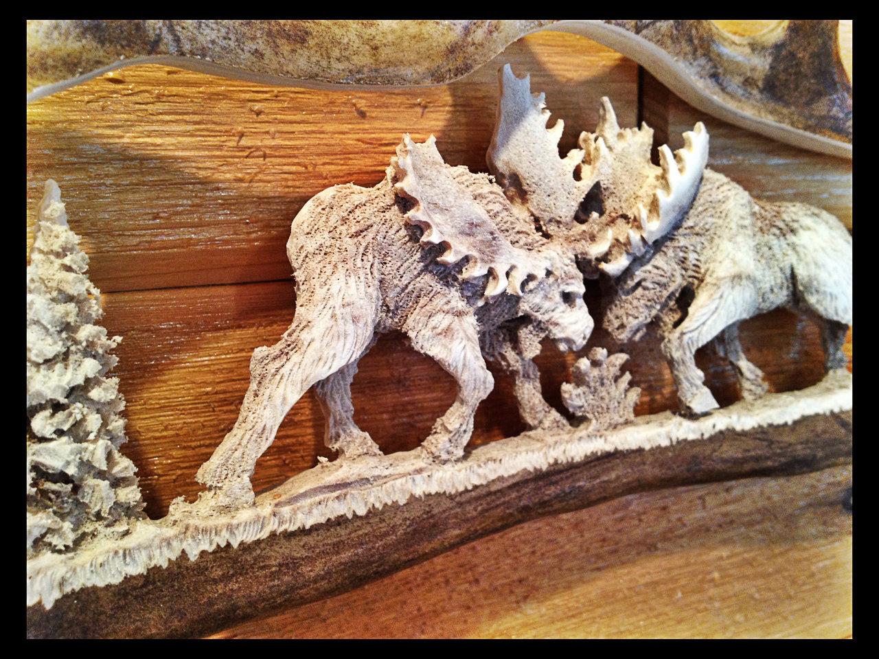 Fighting Moose Antler Carving